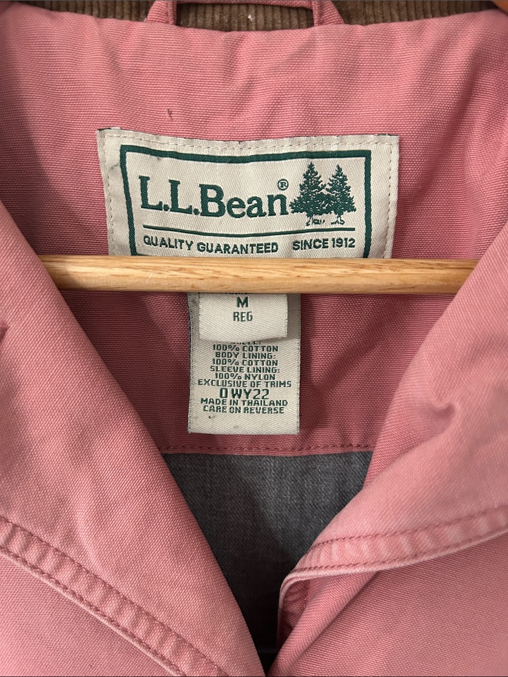 LLBean Chore Jacket Pink Canvas Barn Utility Brown Corduroy Collar Womens Medium - Picture 2 of 16